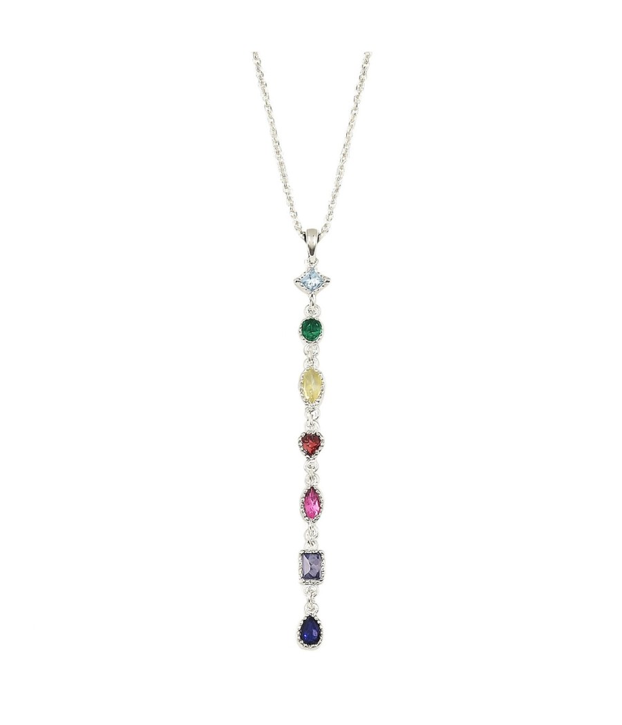 Sterling silver necklace with rainbow-colored natural zirconia and 44cm chain