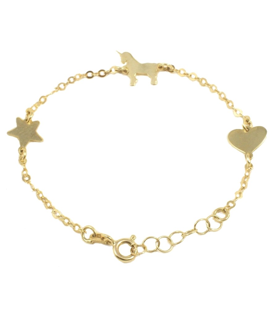 9K gold bracelet with unicorn, star and heart for baby girl
