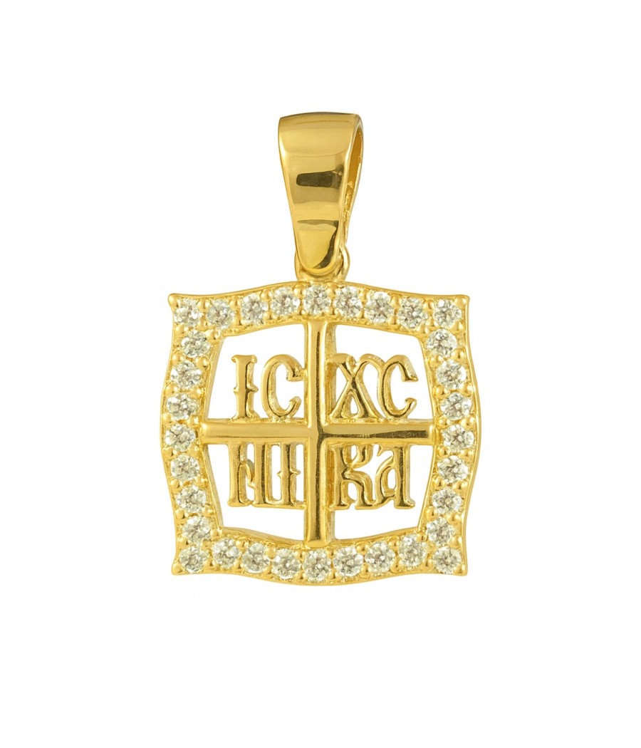 14K Gold Cross Pendant with White Zircons – Vittas Jewels