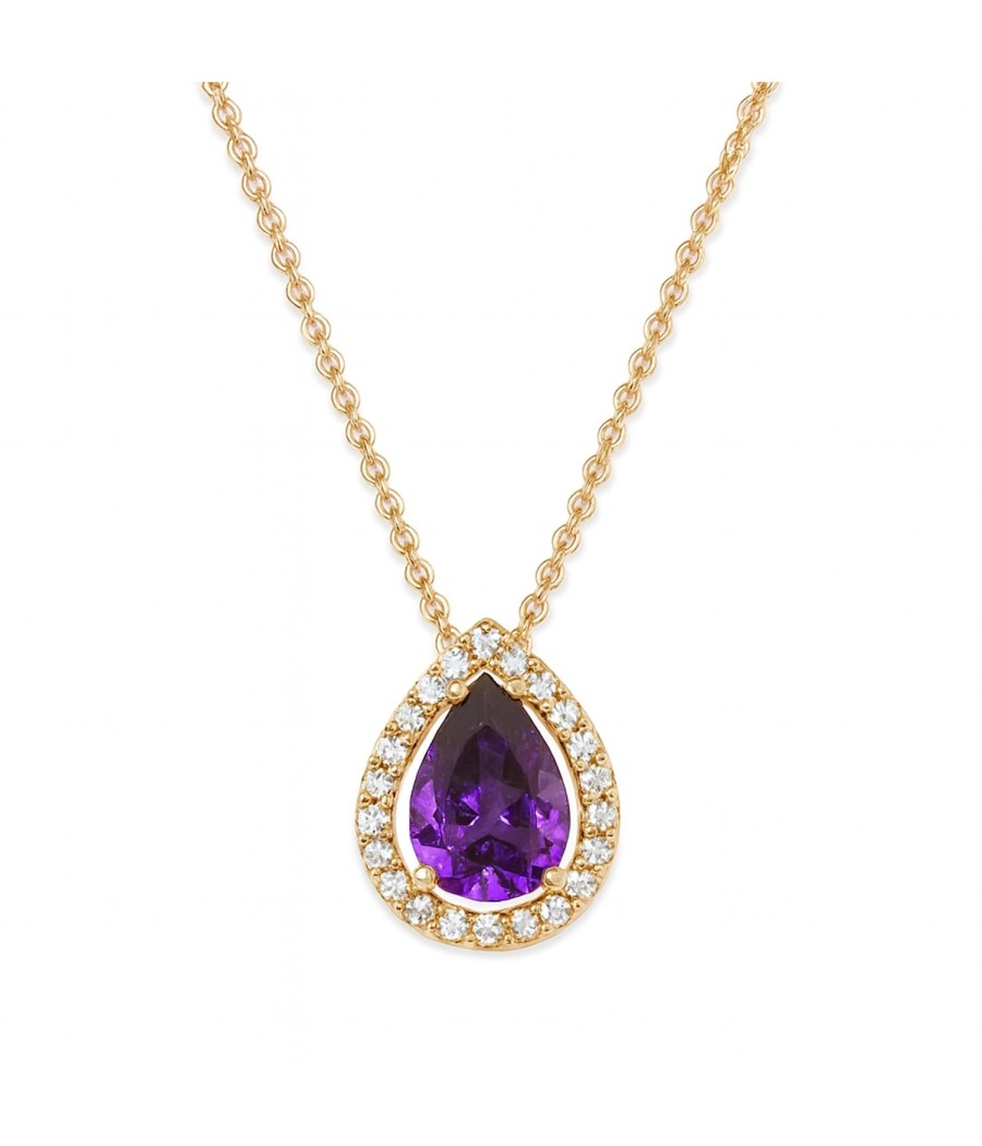 14K rose gold teardrop necklace with amethyst zircon and white zircons