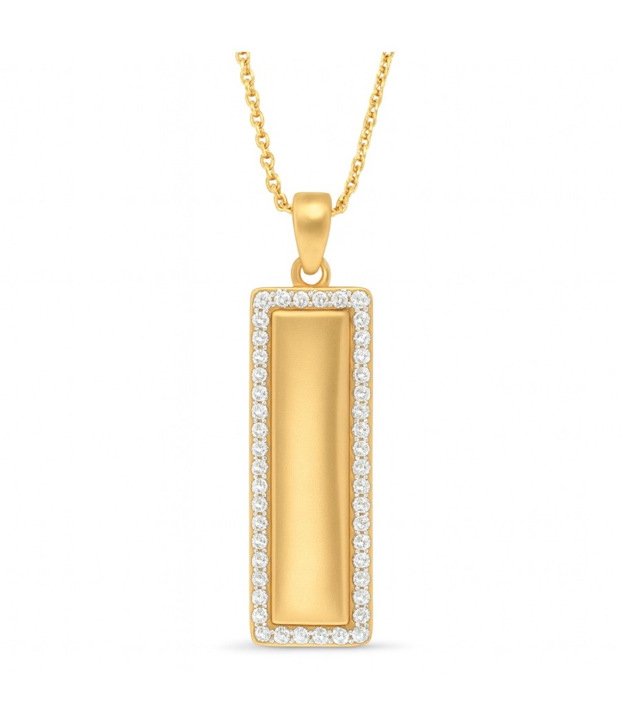 9K gold identity necklace with white zirconia and personalized engraving option