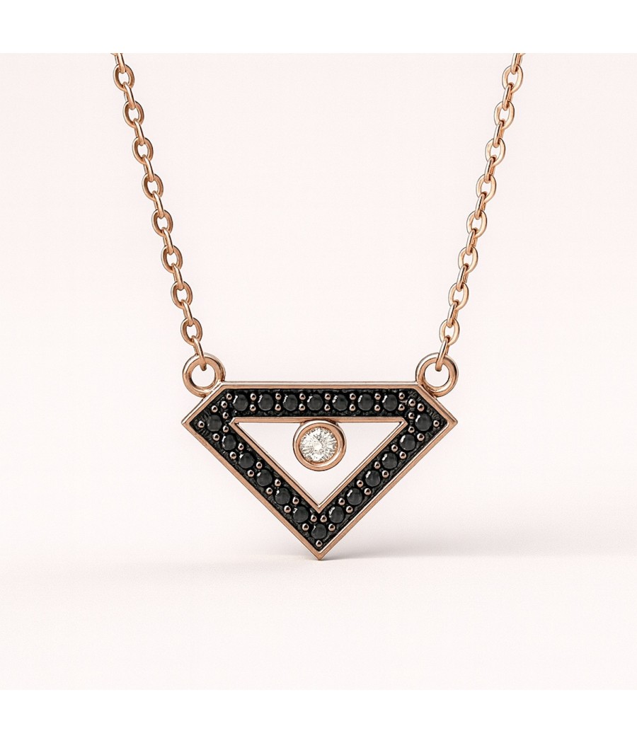 9K Rose Gold Necklace with Black Zircon and Black Platinum 16192