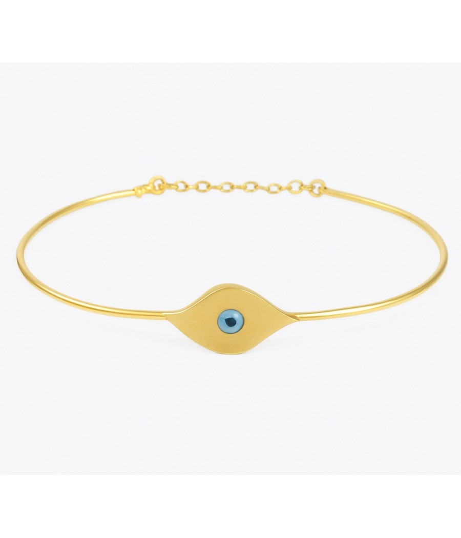 14K Gold Evil Eye Bracelet with satin finish outline