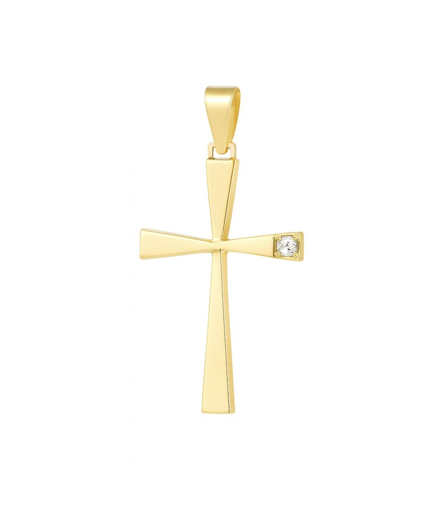 14K gold cross pendant with white zircon stone weight 1.9gr