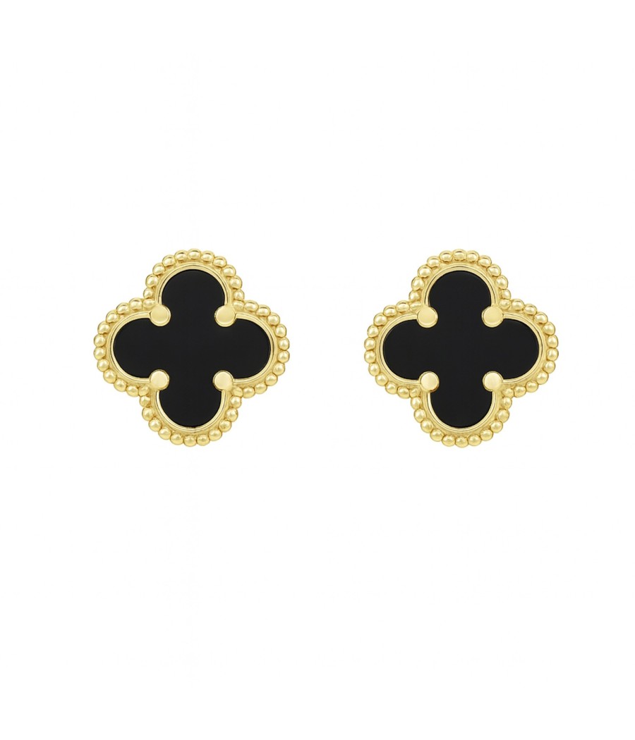 9K gold cross earrings with natural black onyx