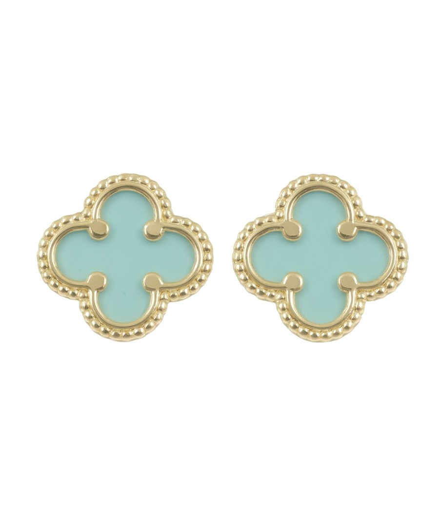 9K gold cross earrings with natural turquoise 11x11mm  10877