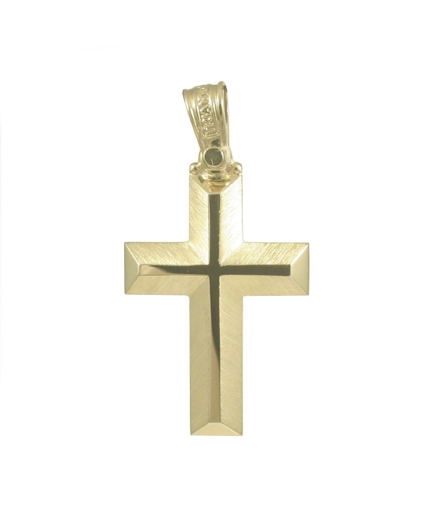 14K gold cross pendant polished with beveled arms