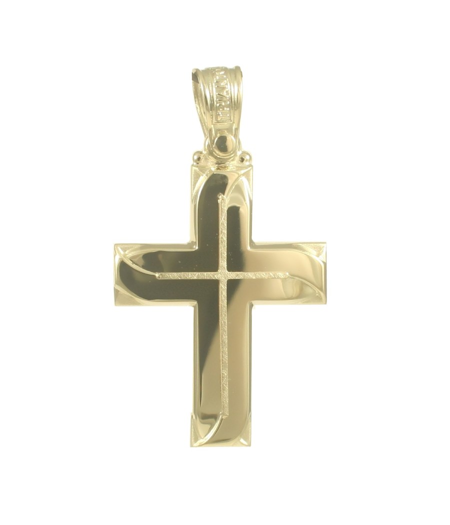 14K Gold Polished Cross with Matte Inner Cross