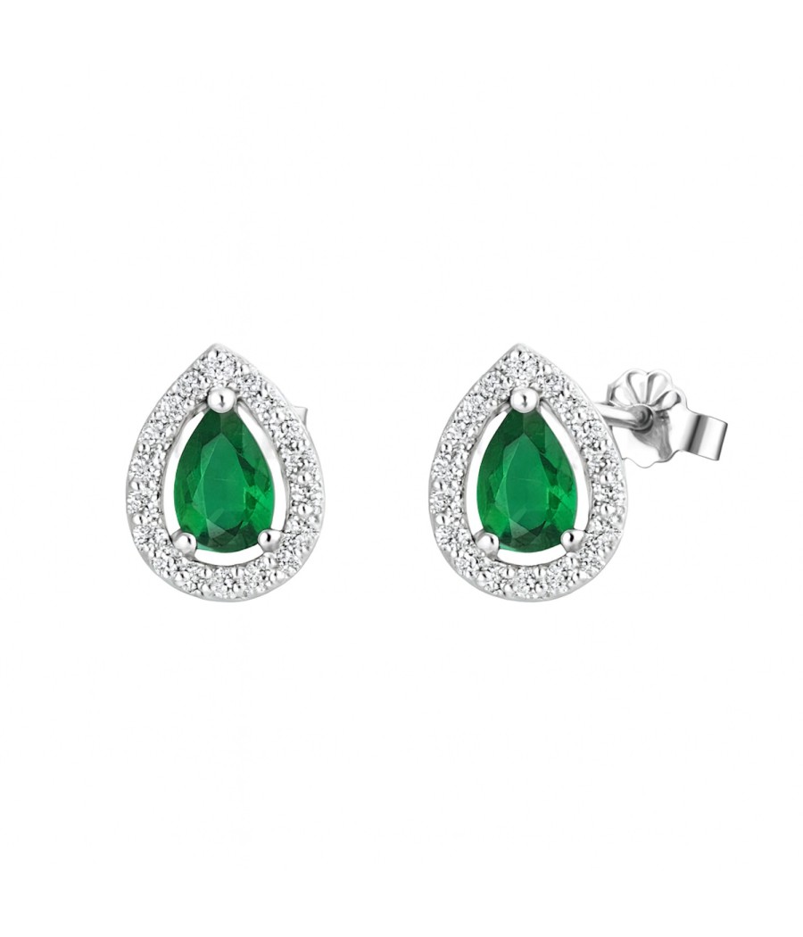 K14 white gold teardrop earrings with green zircons Vittas Jewels