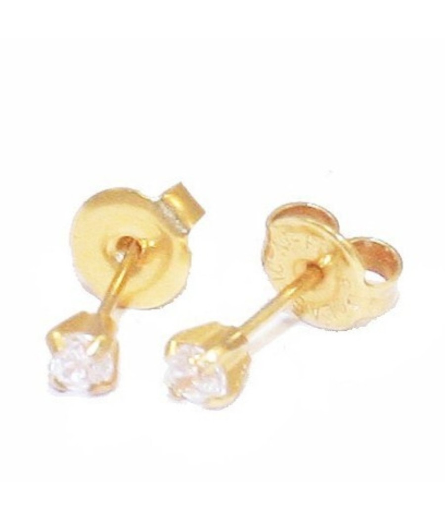 Earrings in 18K gold, solitaire with natural zircons in white color