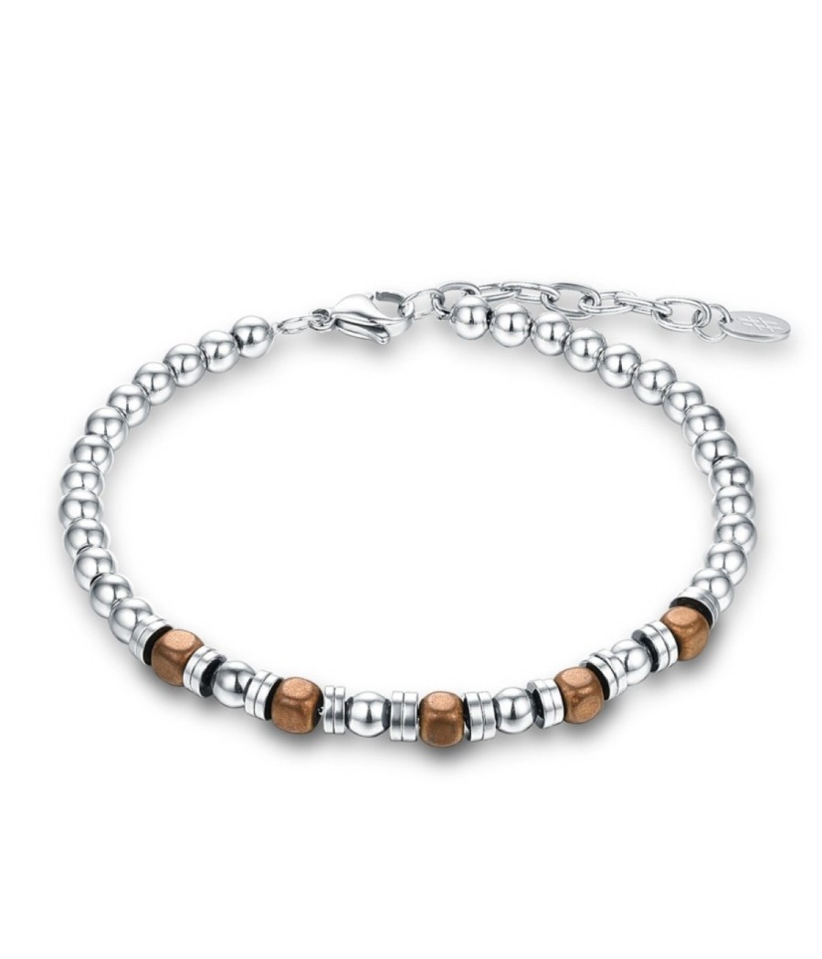 Fierce bracelet made of stainless steel 316L with silver and bronze beads – Vittas Jewels