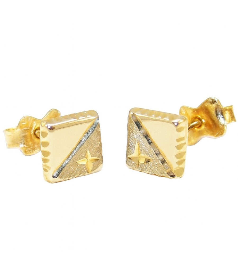 Square 14K gold earrings with polished and satin finish – Vittas Jewels