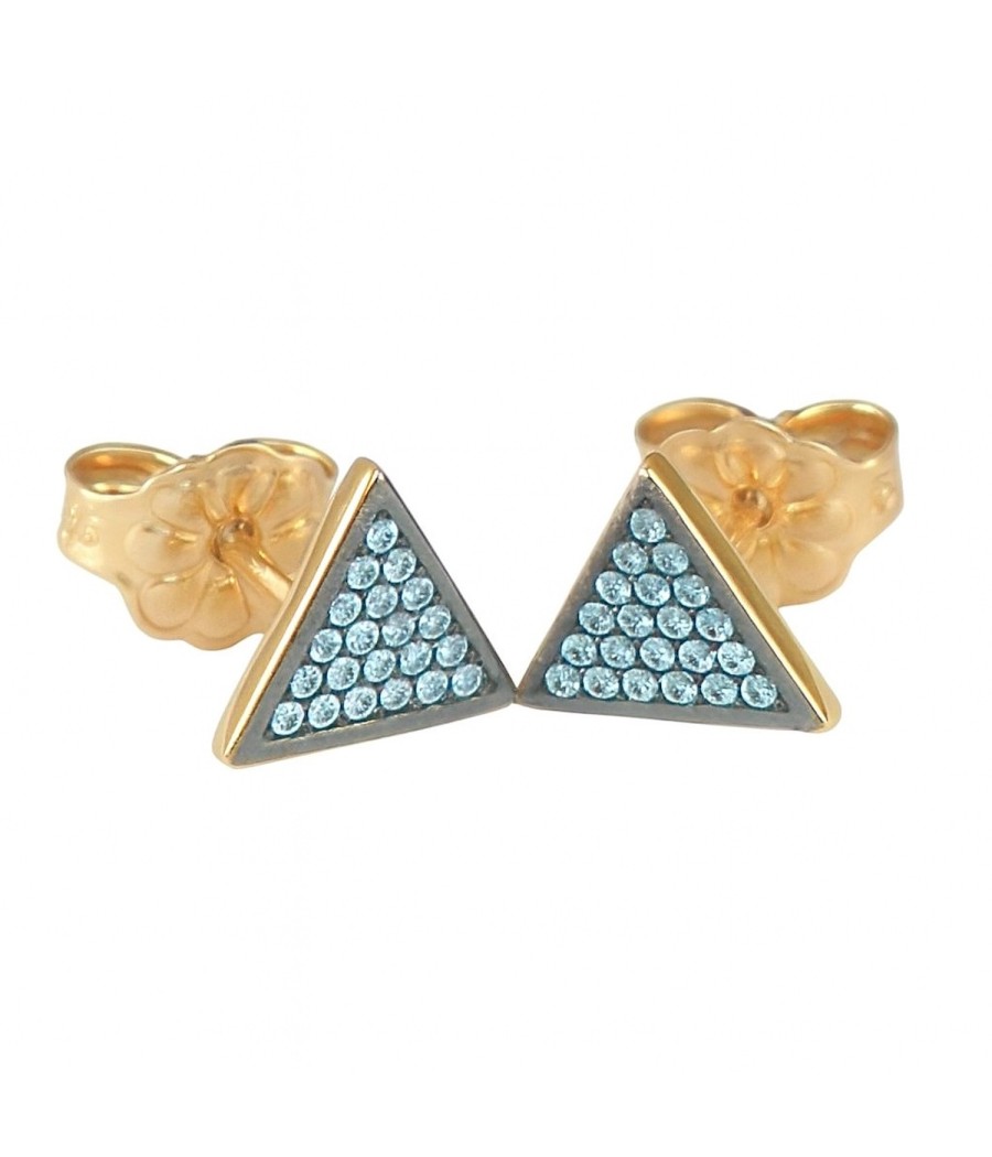 9K gold triangle earrings with natural petrol zircon stones – Vittas Jewels