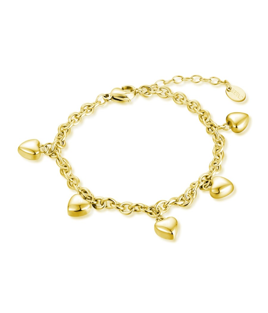 Βραχιόλι από ατσάλι με 5 χρυσές καρδιές PVD – Vittas Jewels