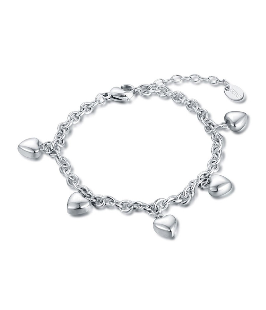 Ασημί βραχιόλι από ατσάλι με 5 καρδιές – Vittas Jewels