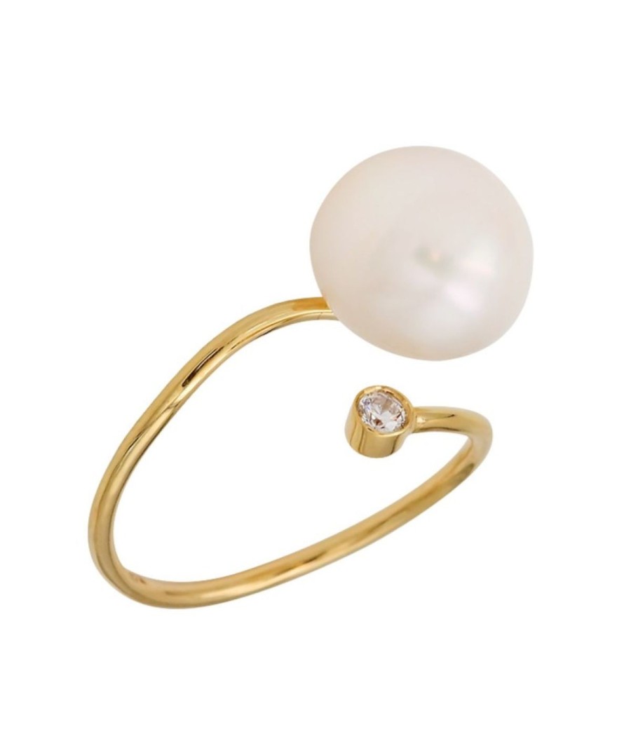 14K Gold Ring with Fresh Water Pearl and Zircon
