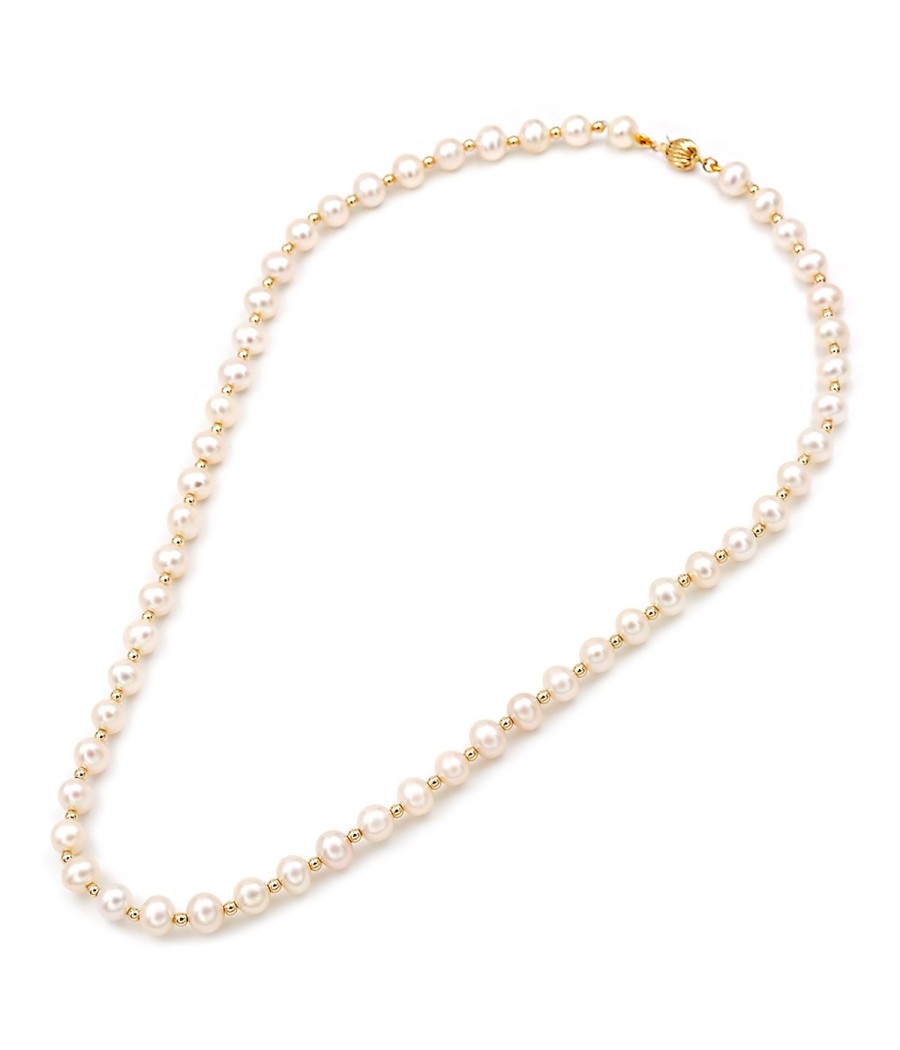 AAAA Freshwater Pearl Necklace with 14K Gold Beads