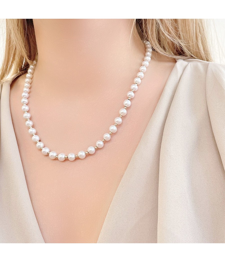 AAAA Freshwater Pearl Necklace with 14K Gold Beads