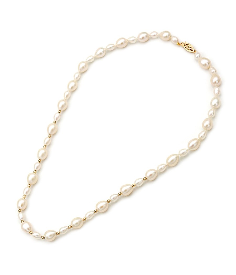 Oval Freshwater Pearl Necklace with 14K Gold Beads – 45cm