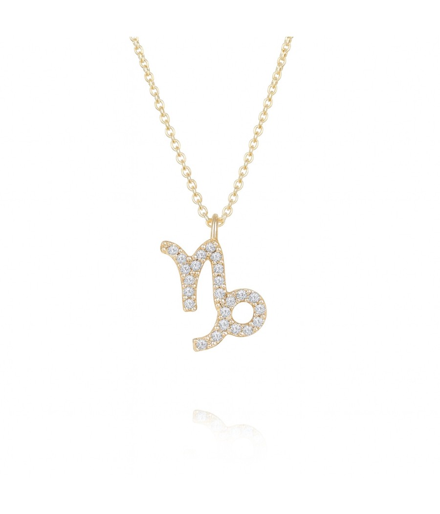 Capricorn zodiac necklace in 9K gold with white zirconia – 40cm  10115C
