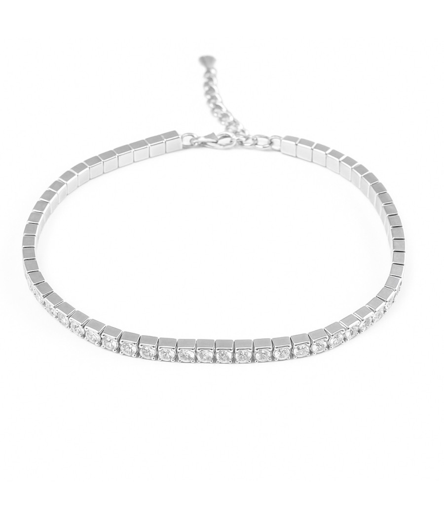 Platinum-plated sterling silver tennis bracelet with white zircon stones  04-06-1296