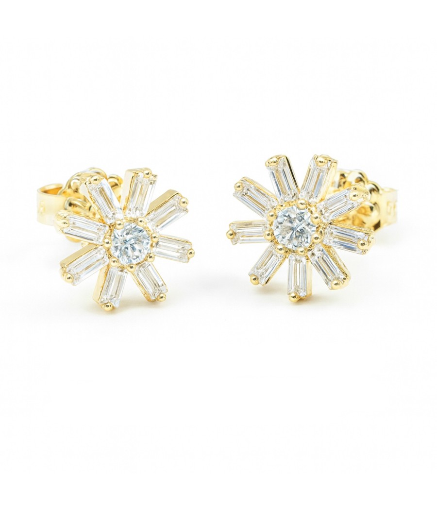 14K gold starburst earrings with baguette zircon