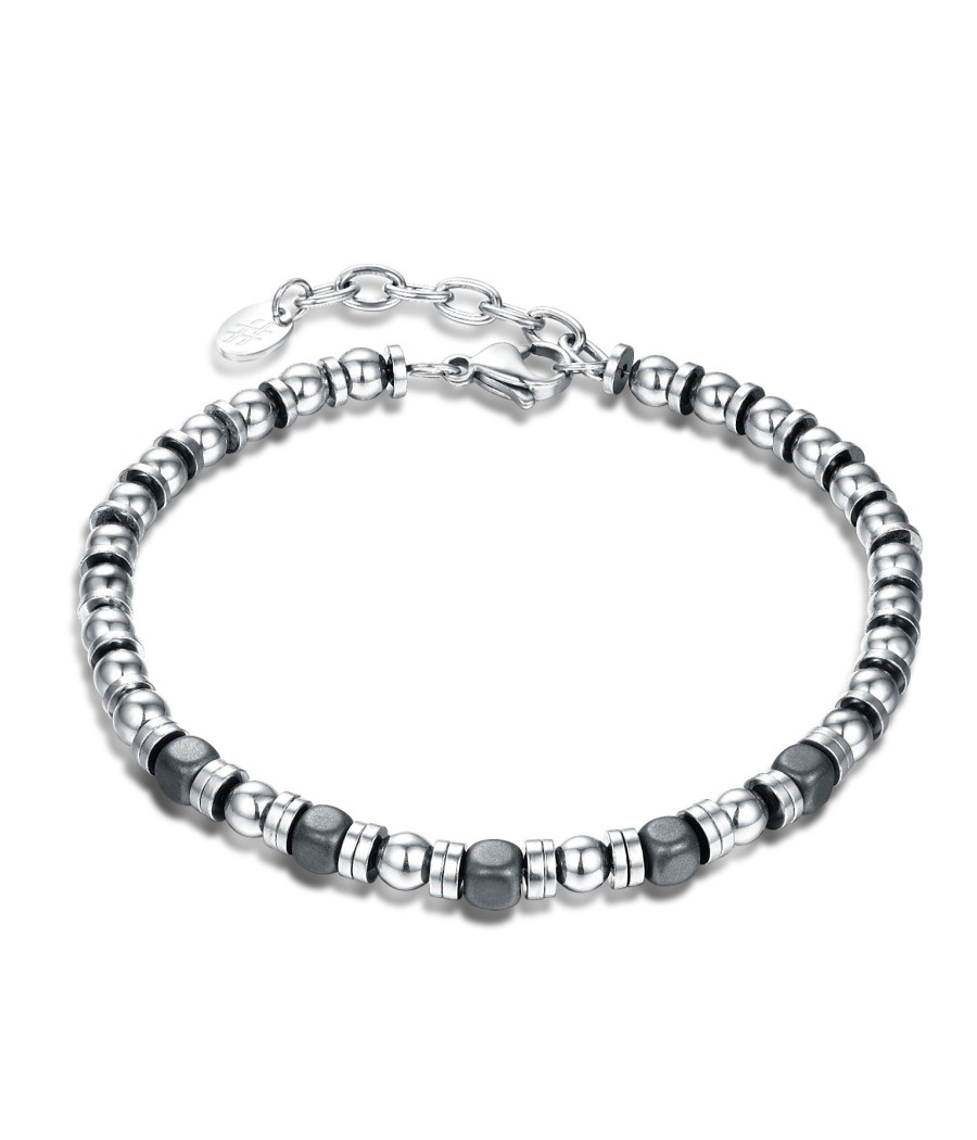 Men’s 316L stainless steel Fierce bracelet with silver and black beads.