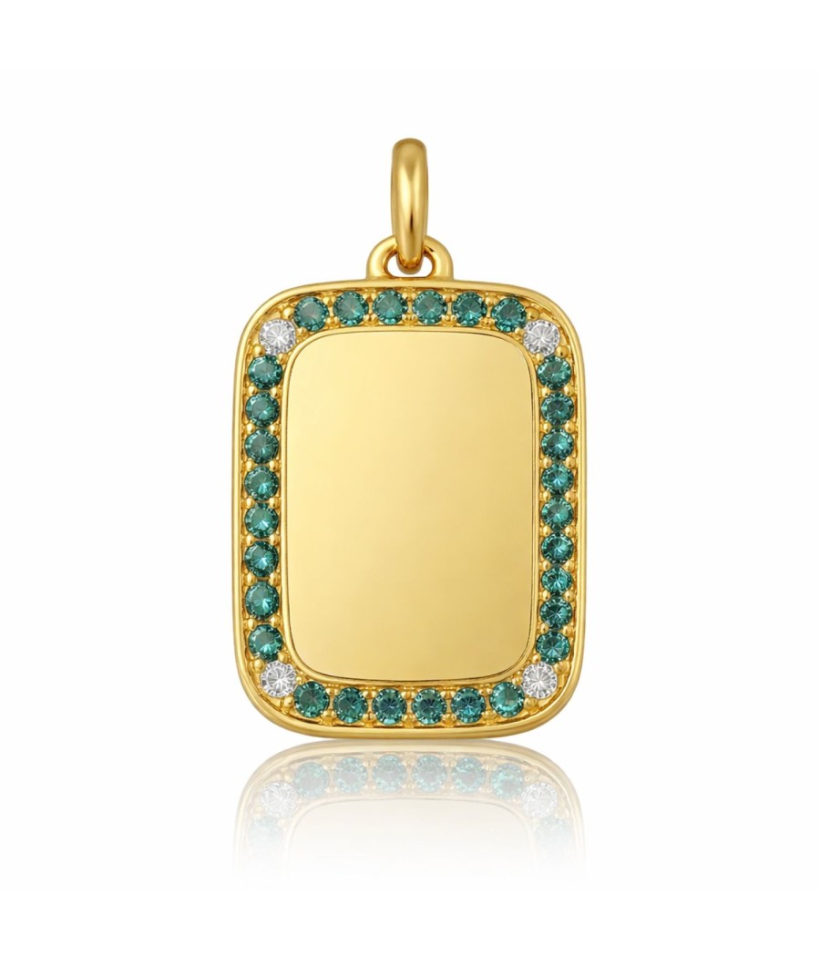 14K gold ID pendant with natural blue-green diamonds