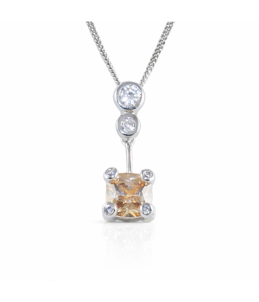 Sterling silver solitaire necklace with white and coffee zircon 40-45 cm