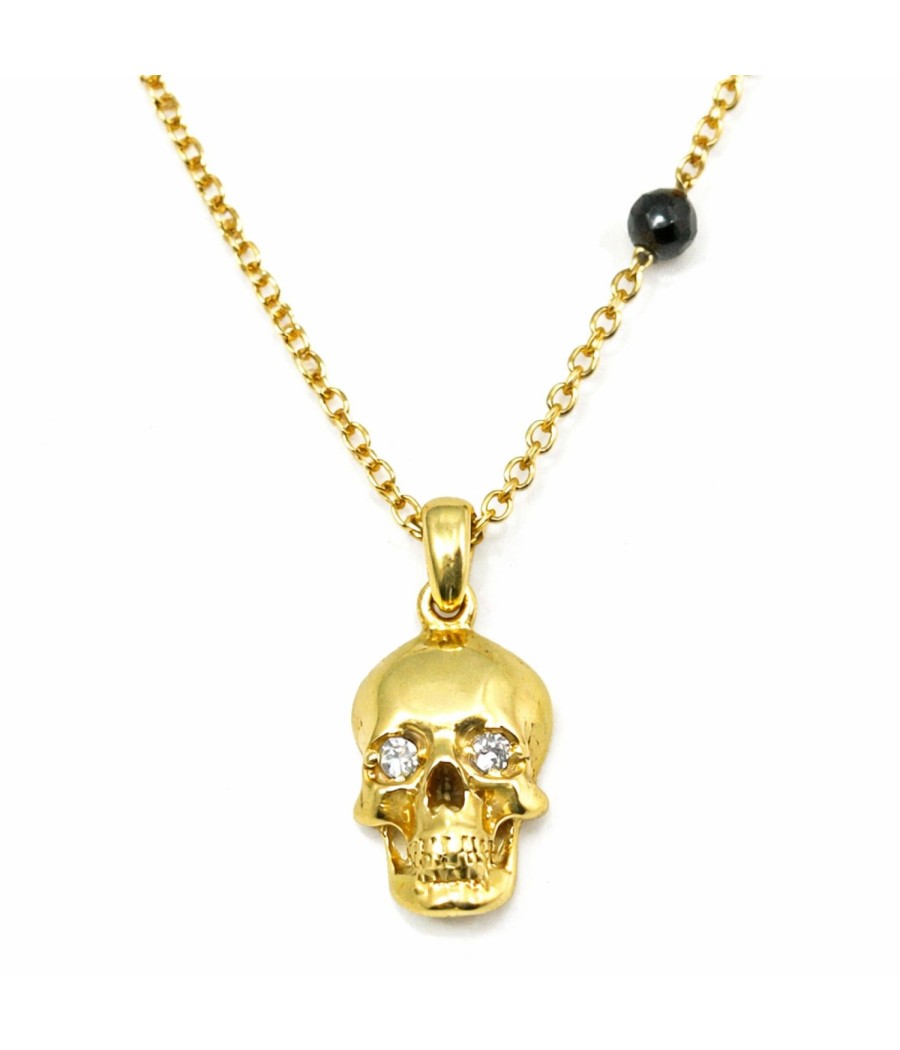 Sterling silver skull necklace gold plated white zircon