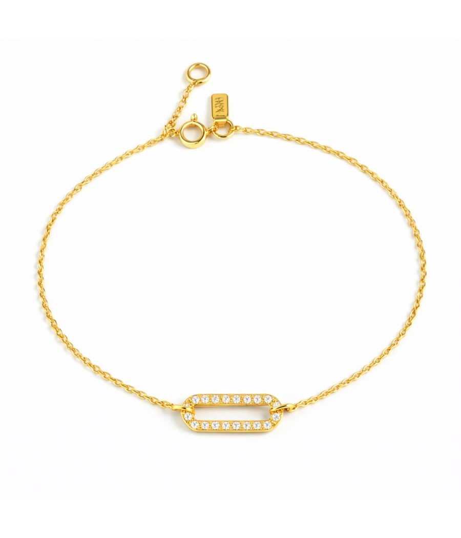 Βραχιόλι χρυσό Κ14 paperclip με λευκά ζιρκόνια 16+2cm