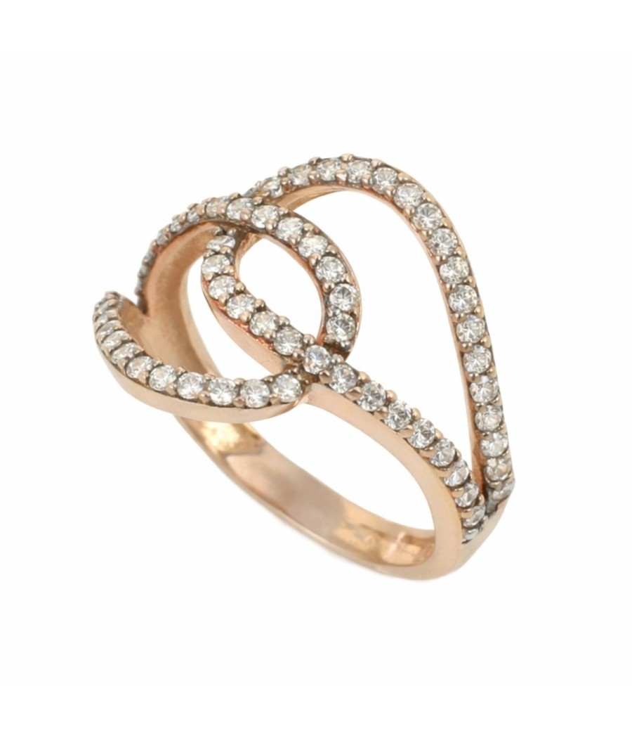 Sterling silver 925 drop ring with white zirconia stones rose gold plated