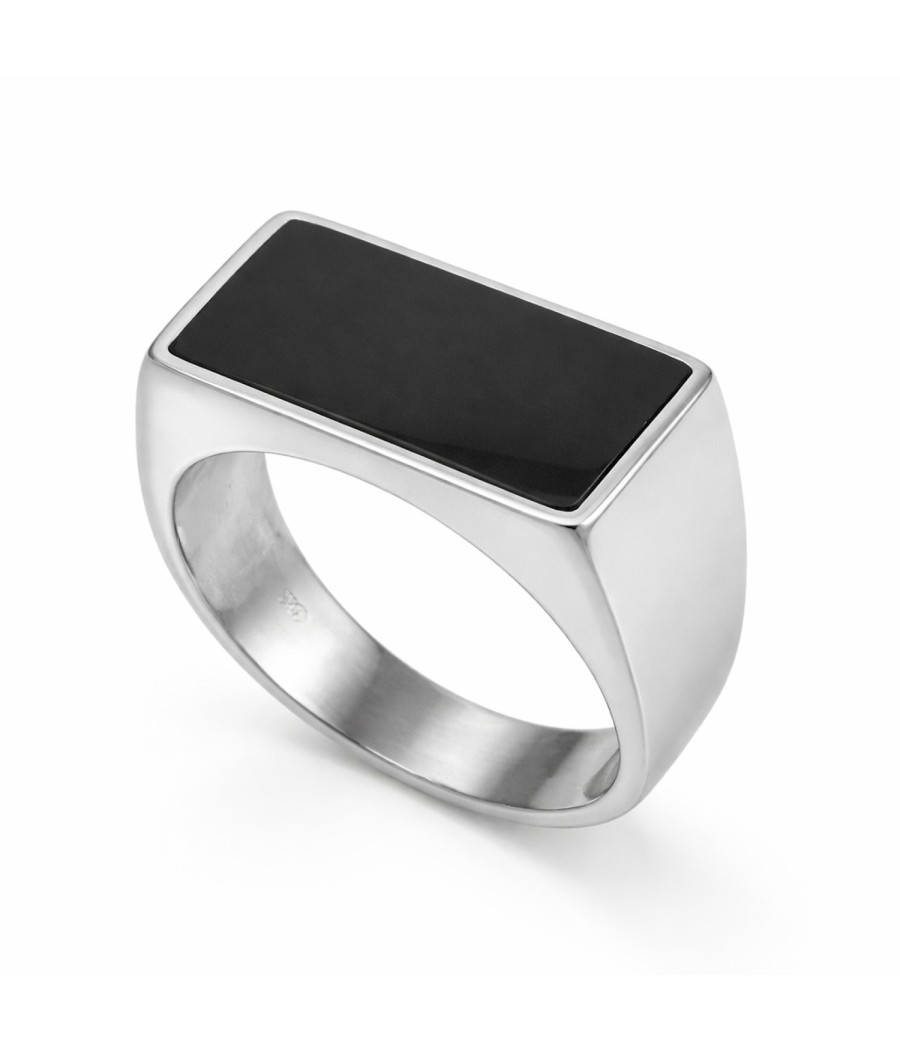 Men’s 925 sterling silver signet ring with rectangular black onyx stone