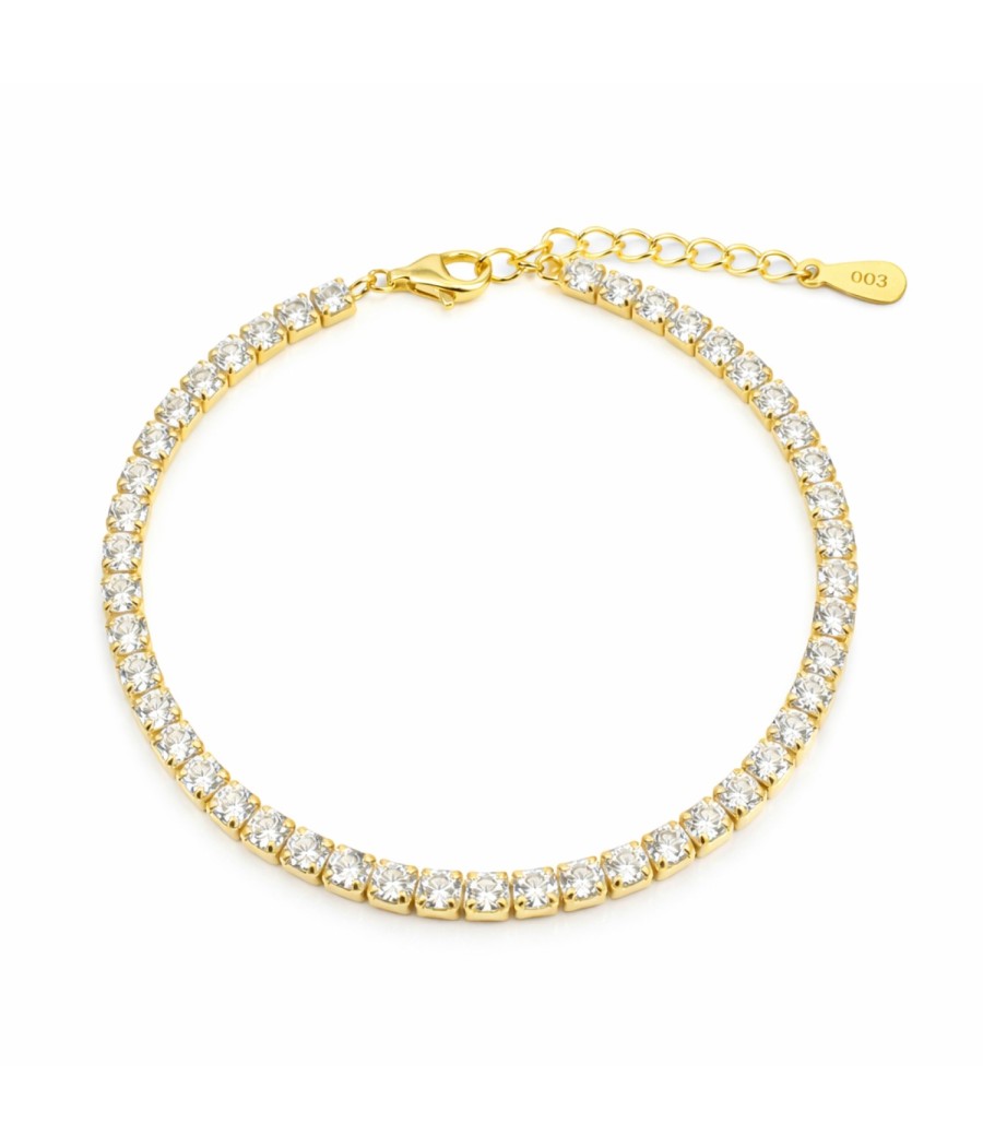 Gold Plated 925 Silver Riviera Bracelet with White Zirconia