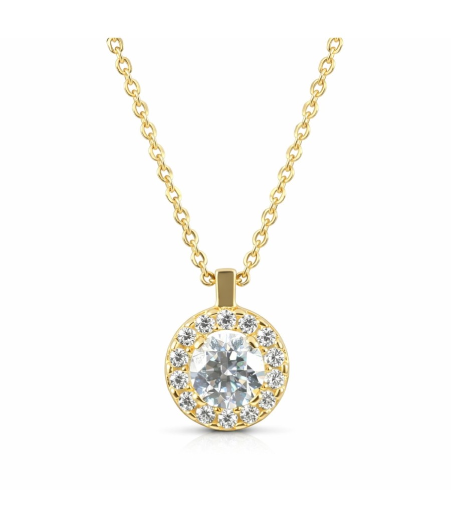 14K Gold Necklace Rosette with Zirconia 8mm
