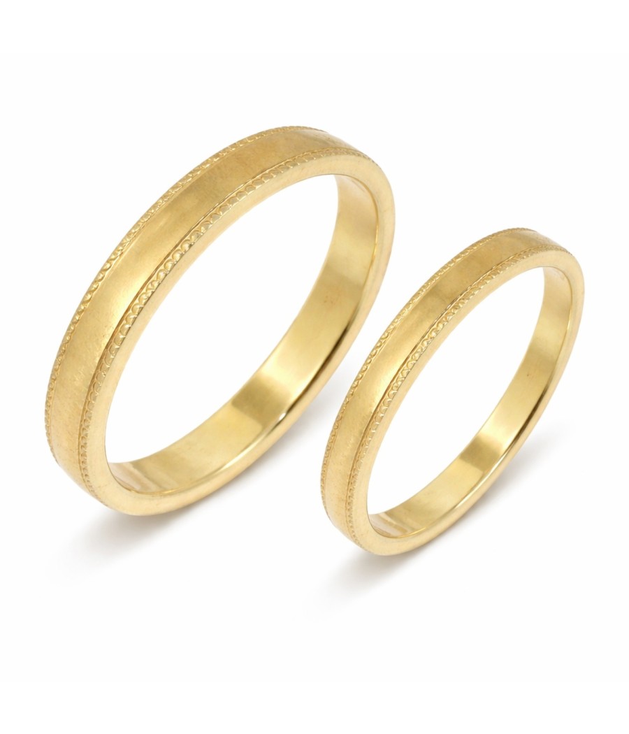 14K Gold Wedding Rings Matte & Polished Finish for Couples