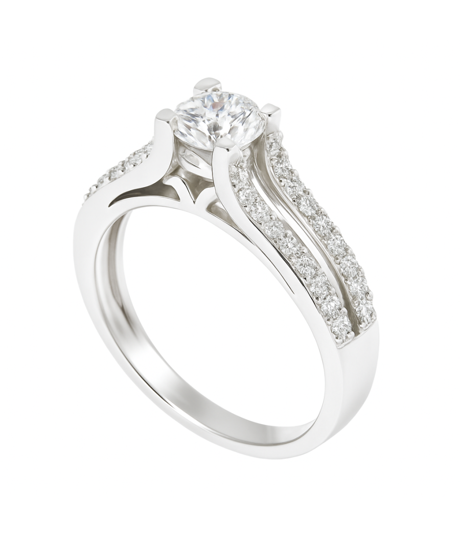 Solitaire ring 14K white gold with zircon stones