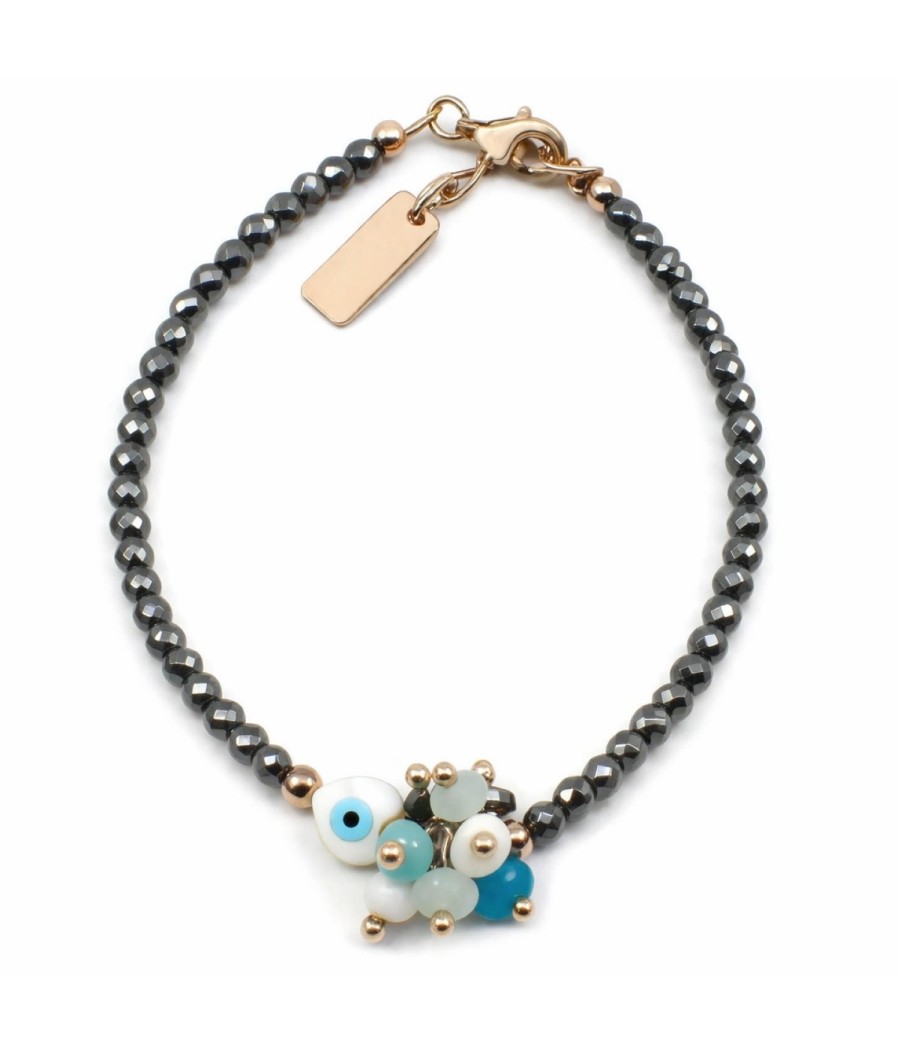 925 silver bracelet with rose gold plating and hematite stones
