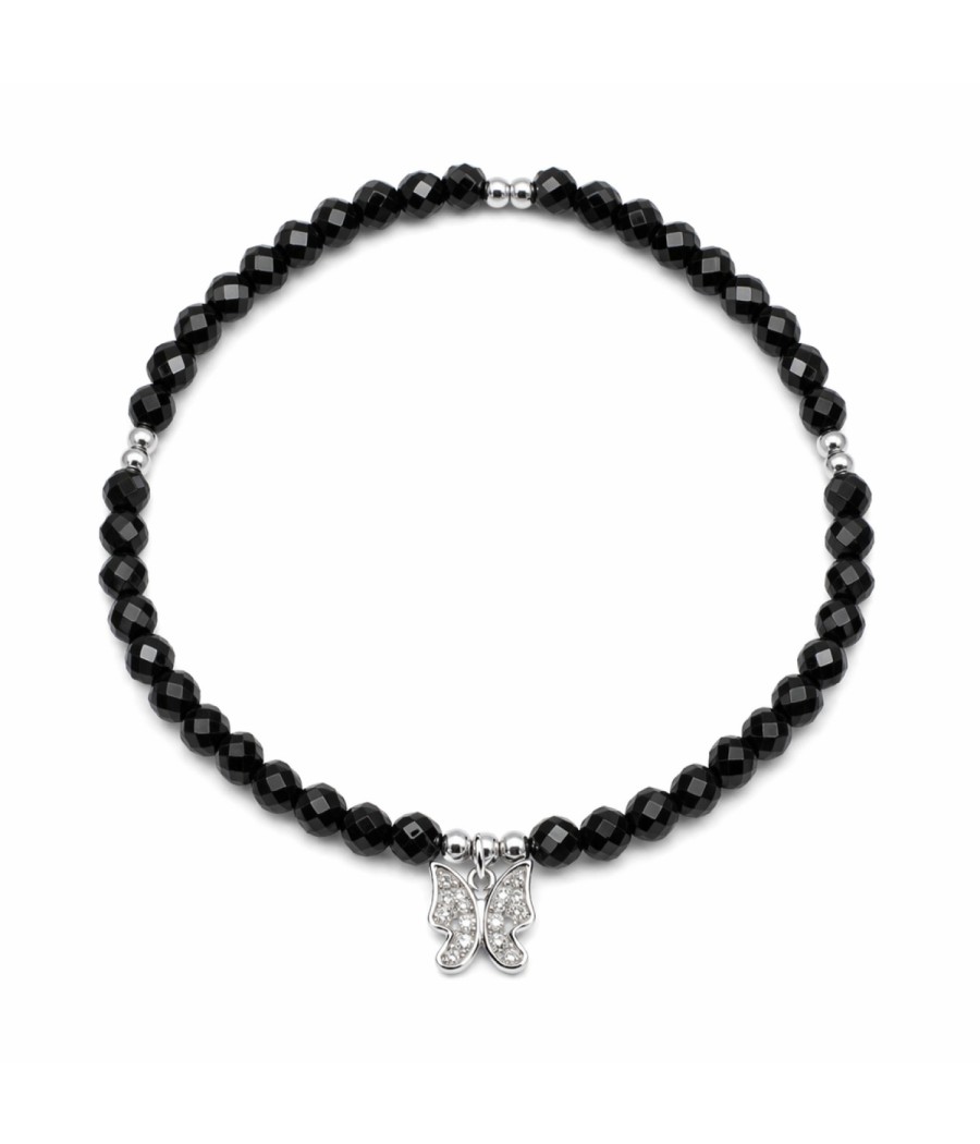 Silver 925 Angel Wings Bracelet with Onyx & Zirconia Stones