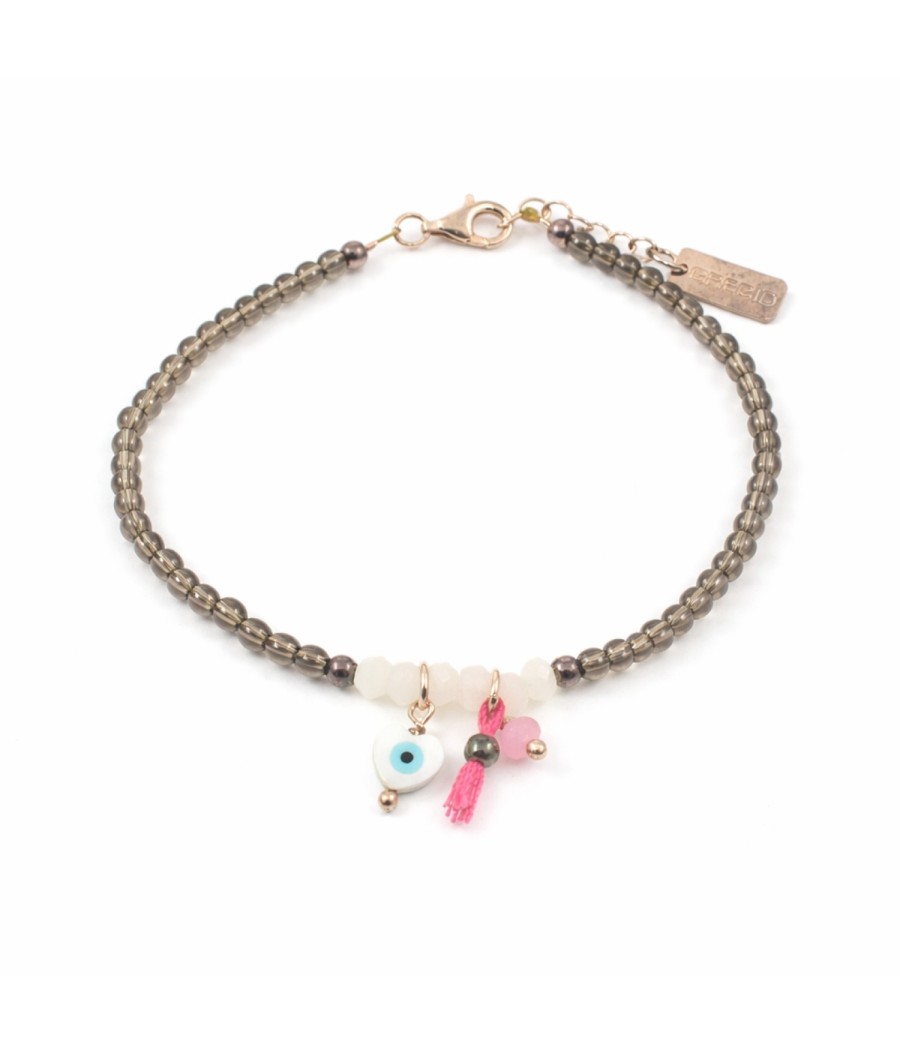 925 silver bracelet rose gold brown crystals mother of pearl heart