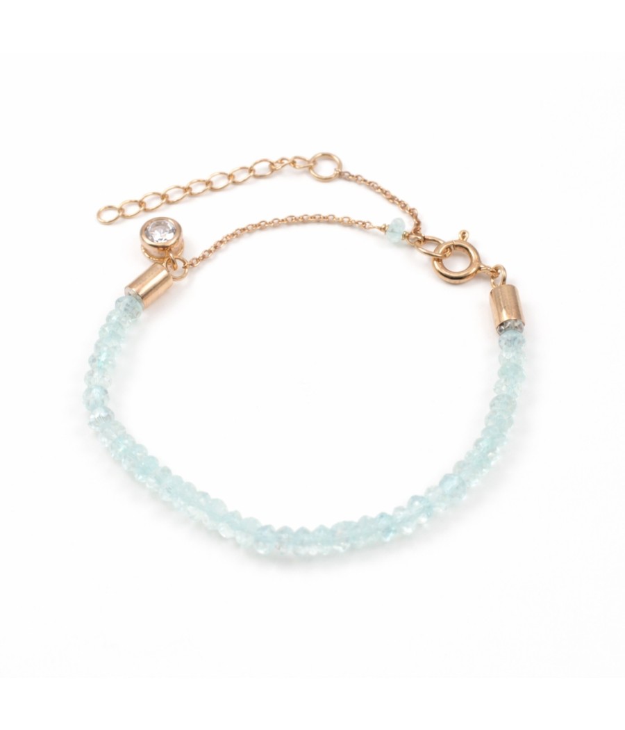 Gold Plated Silver 925 Bracelet Aqua Quartz 17+3cm