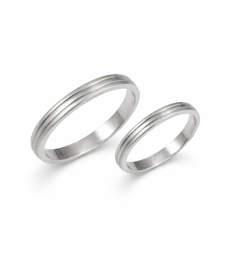 White gold wedding rings 14K matte finish with polished lines