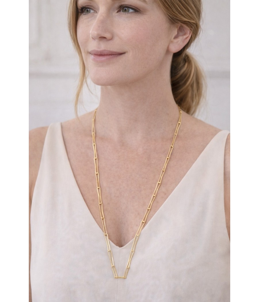 Handmade 14K Gold Paperclip Necklace 90cm Satin Finish