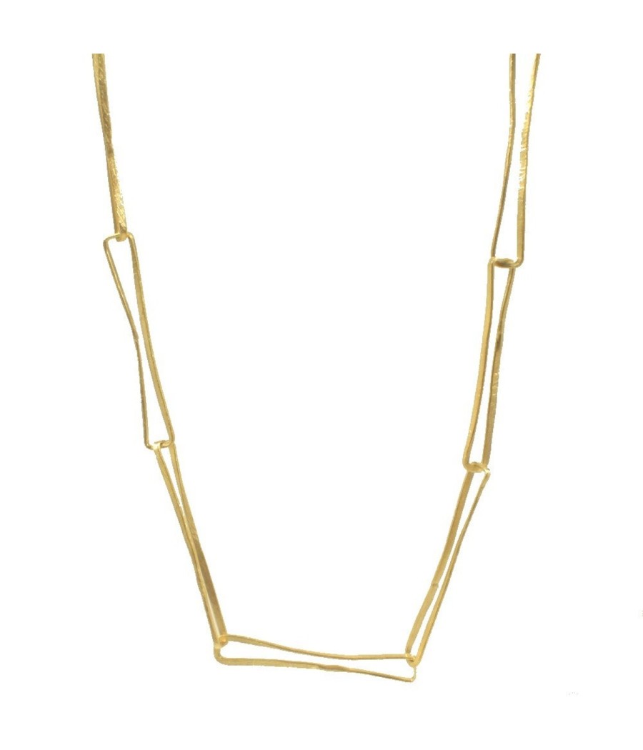 Handmade 14K gold paperclip necklace with satin finish