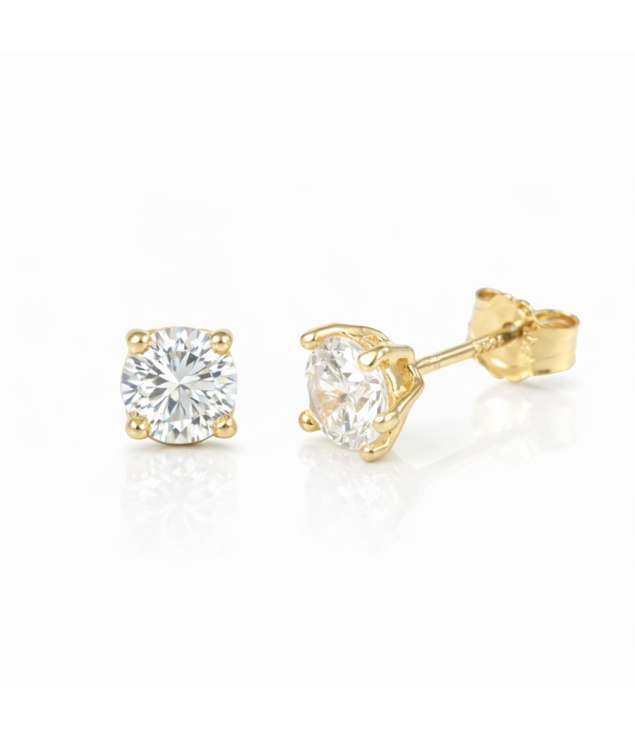 Gold plated 925 silver solitaire stud earrings cubic zirconia
