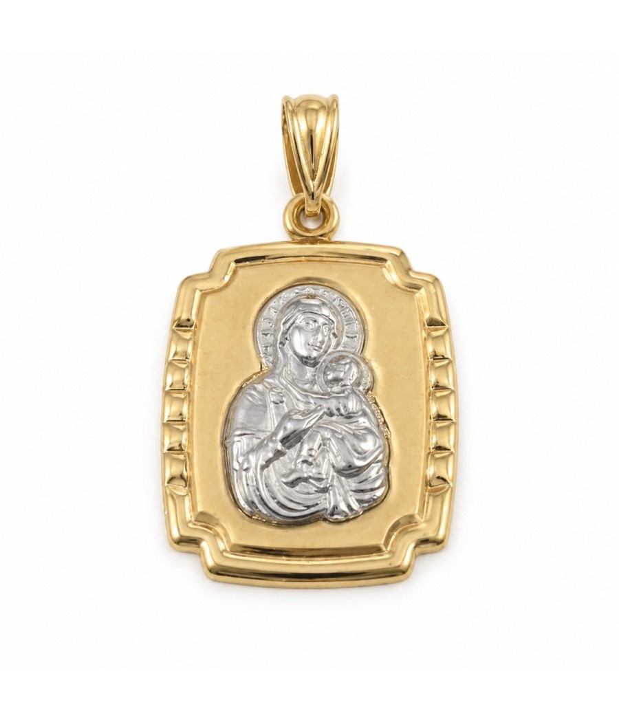 14K Gold Pendant Virgin Mary with Child for Baptism
