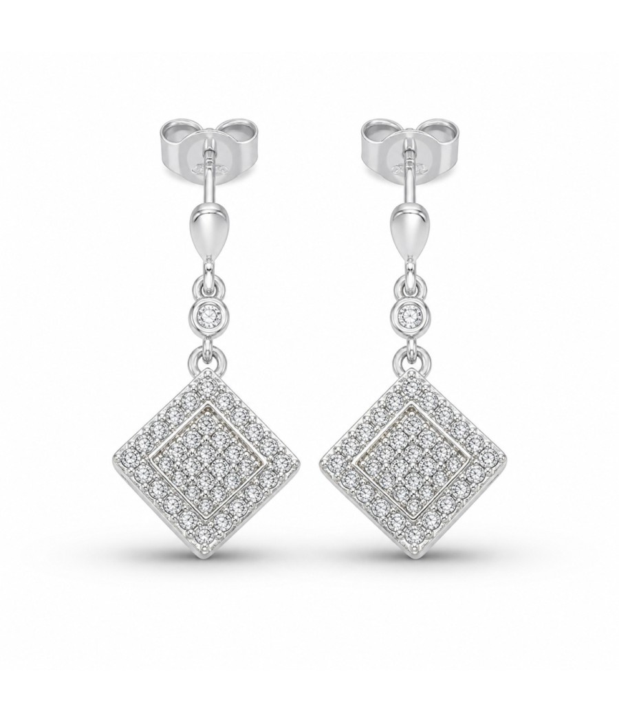 925 silver drop earrings diamond shape with white zircon stones