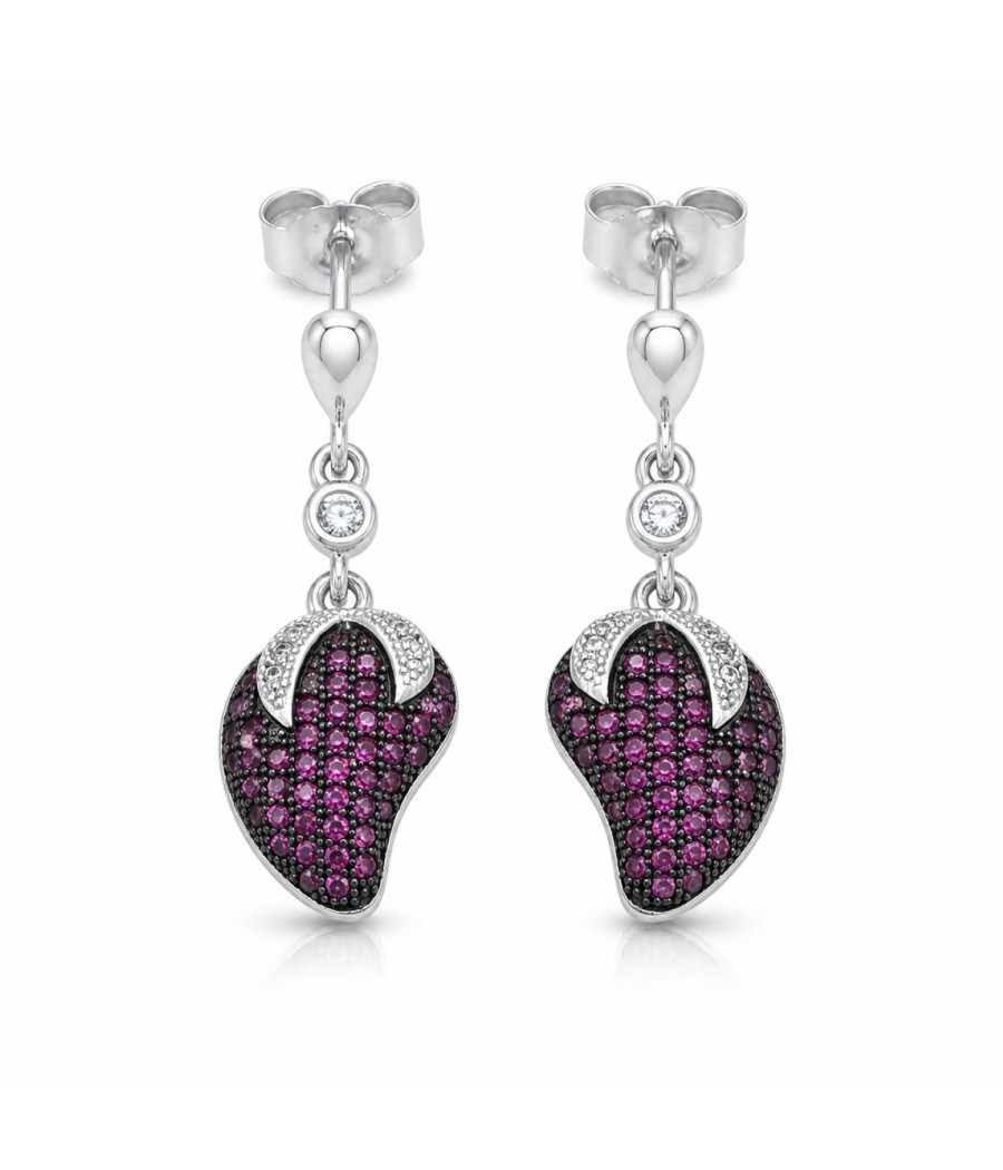925 silver drop earrings strawberry design with red and white zircon stones