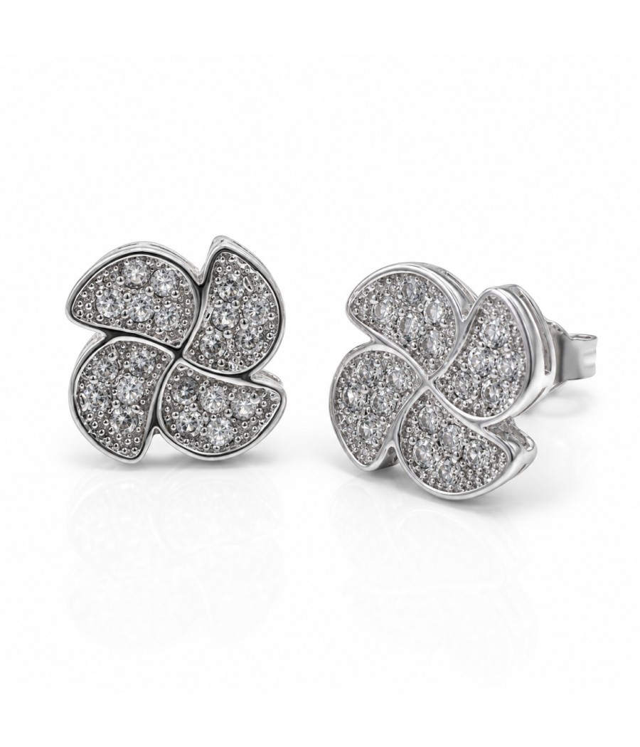 Sterling silver 925 flower earrings with white zircon stones
