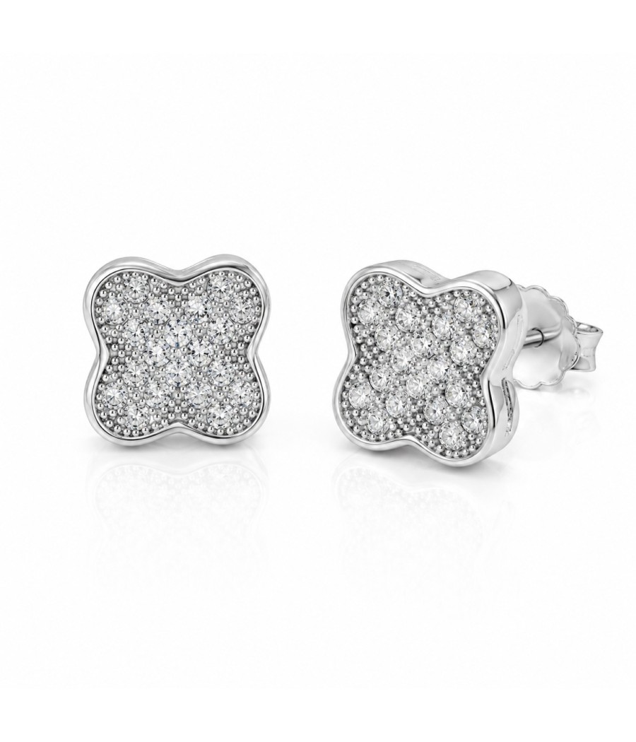 Sterling silver 925 earrings with white zircon stones and clover design